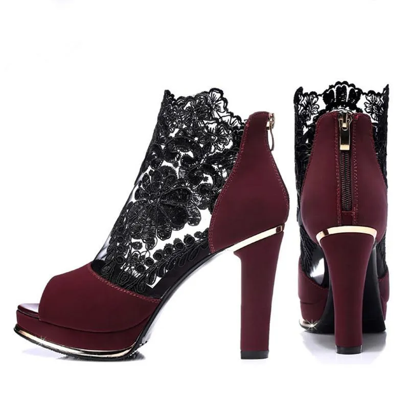 Women's High Quality Sexy Lace Dress High Heel Sandals Shoes