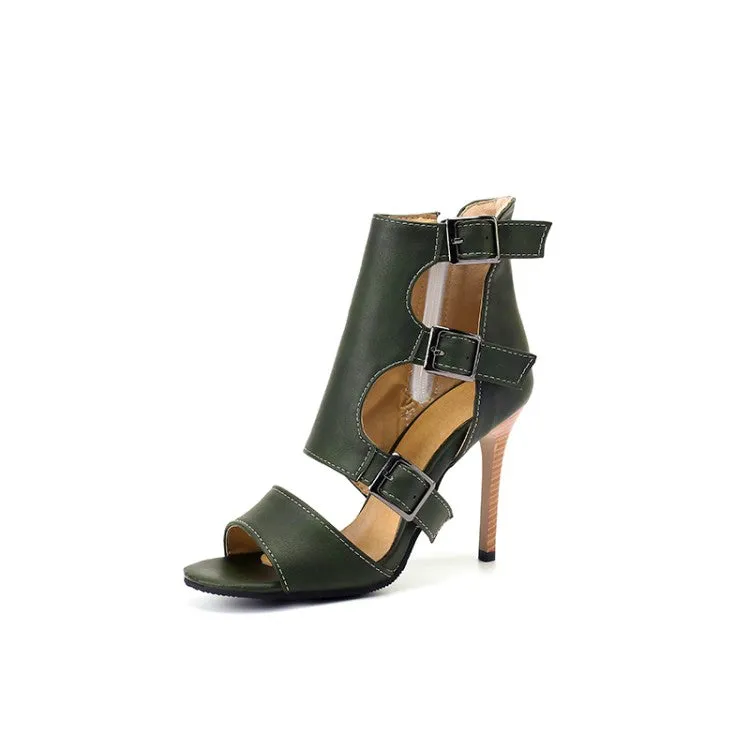 Women's Hollow Out Buckle Pointed Toe Stiletto High Heel Sandals
