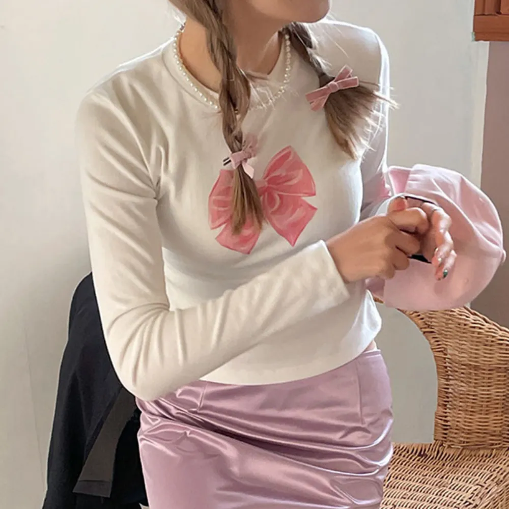Women's Hot Girl Bow Print Long Sleeve