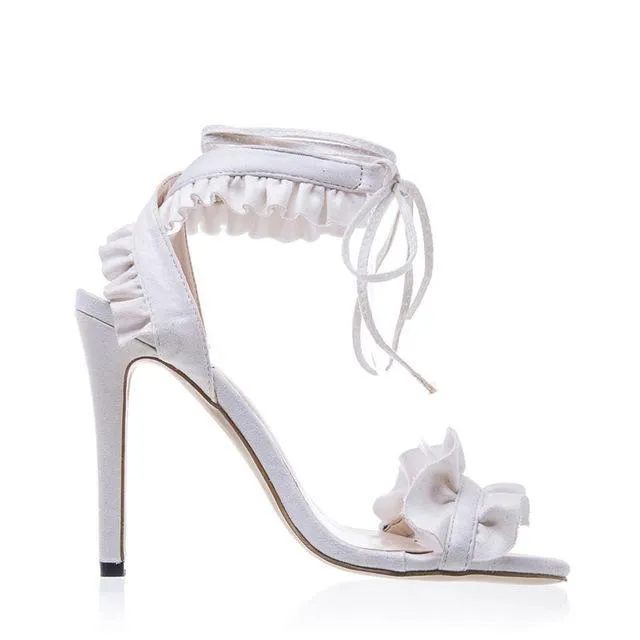 Women's Lace Up Fashion High Heels - Purple,Black,White