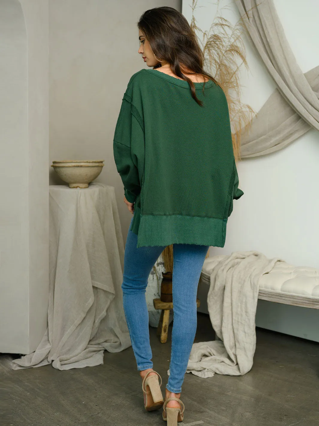 WOMEN'S LONG SLEEVE FRENCH TERRY PULLOVER TOP
