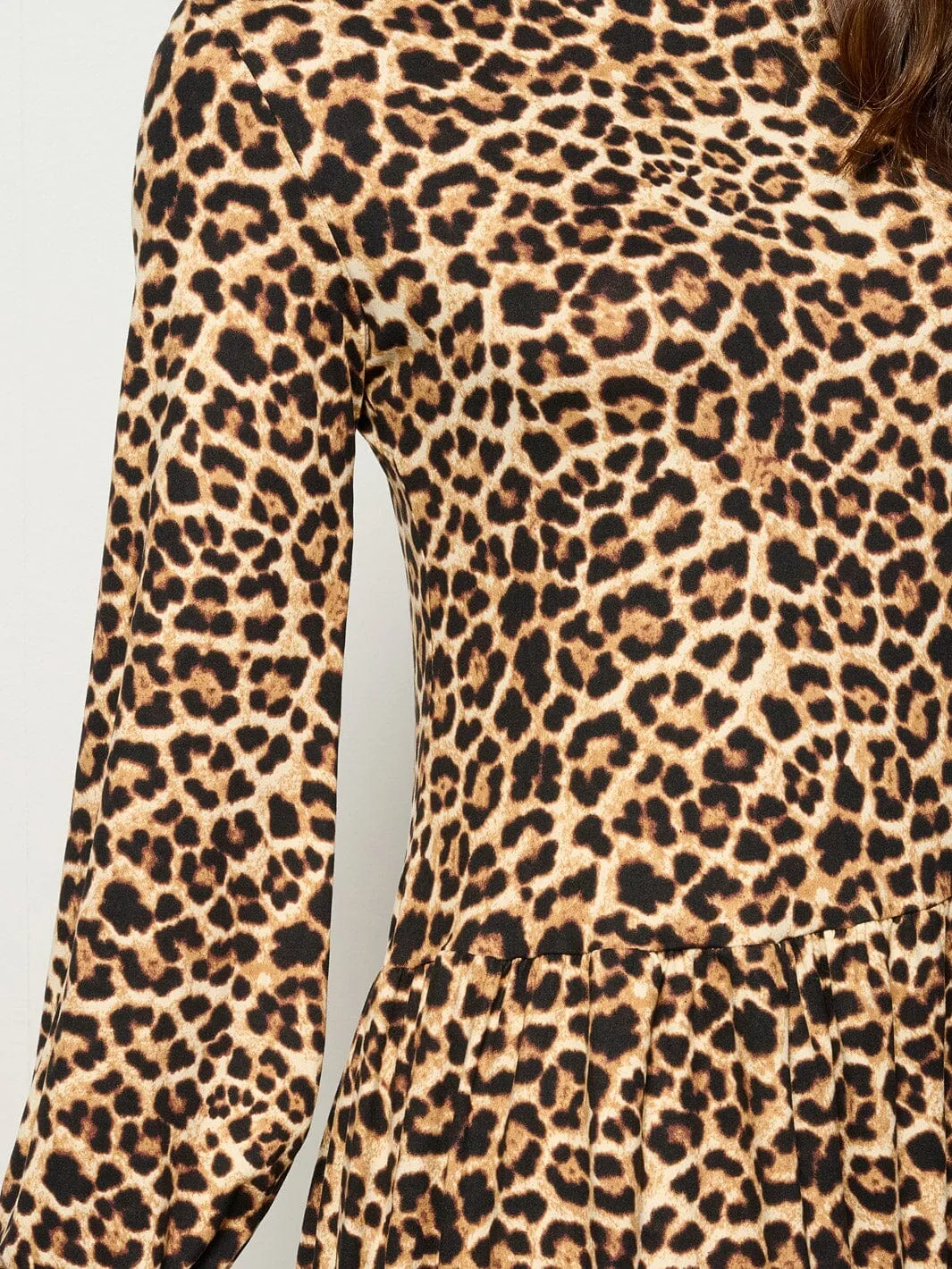 WOMEN'S LONG SLEEVE TIERED LEOPARD PRINT MINI DRESS