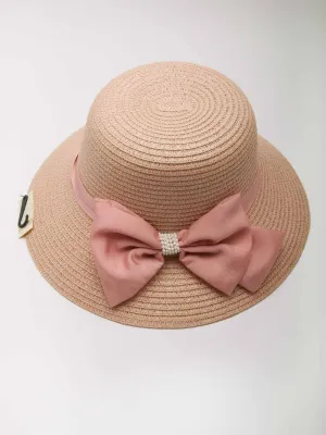 WOMEN'S PINK BOW DETAILED SUN HATS
