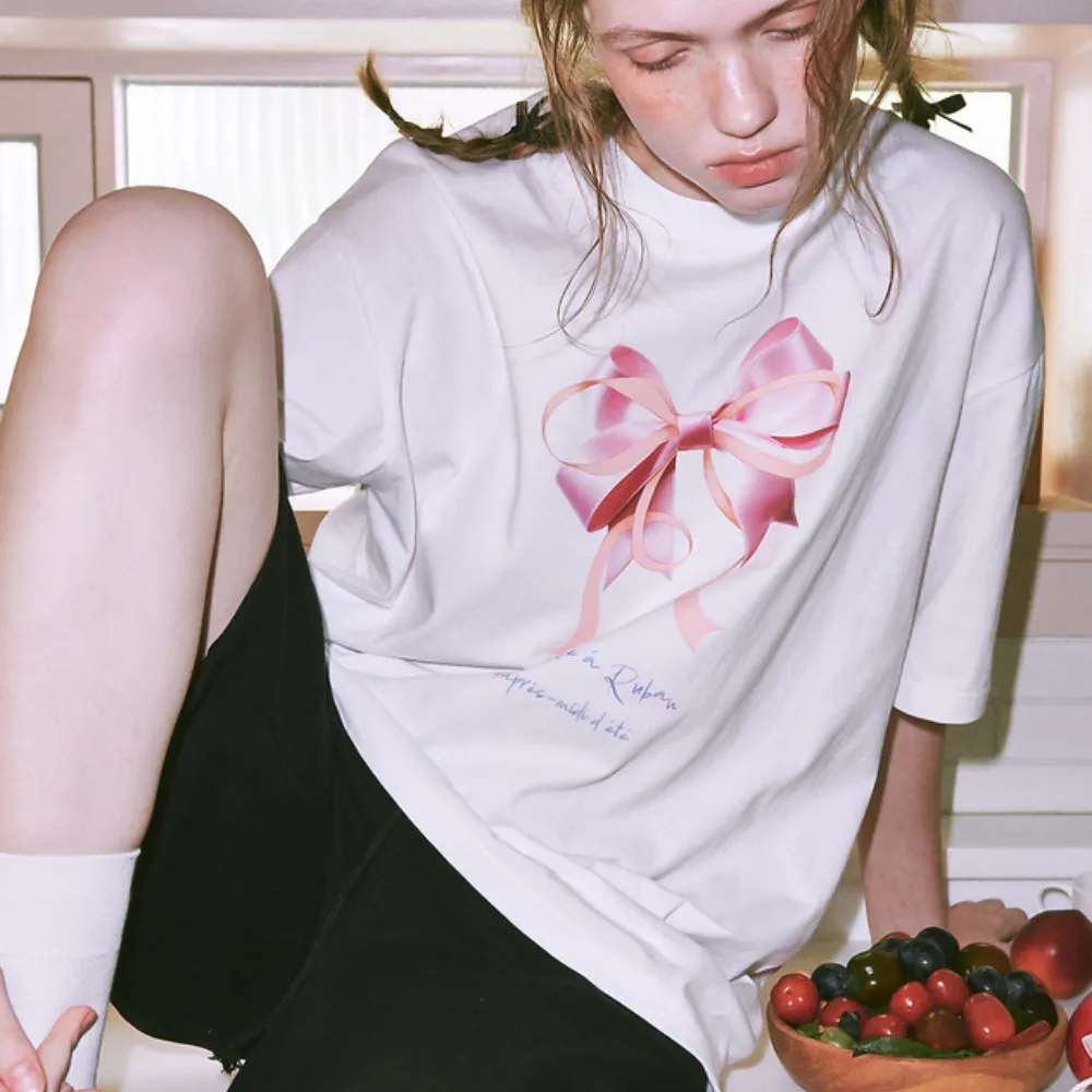 Women's Pink Bow Print T-Shirt