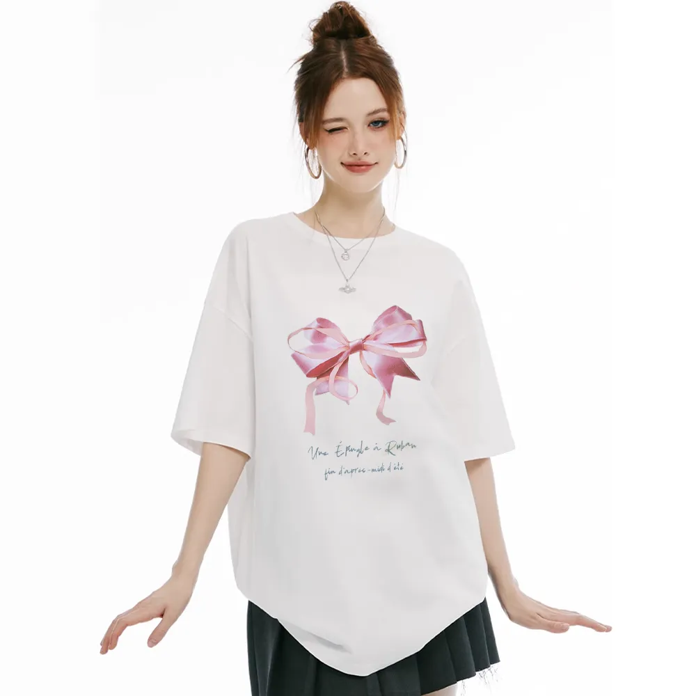Women's Pink Bow Print T-Shirt