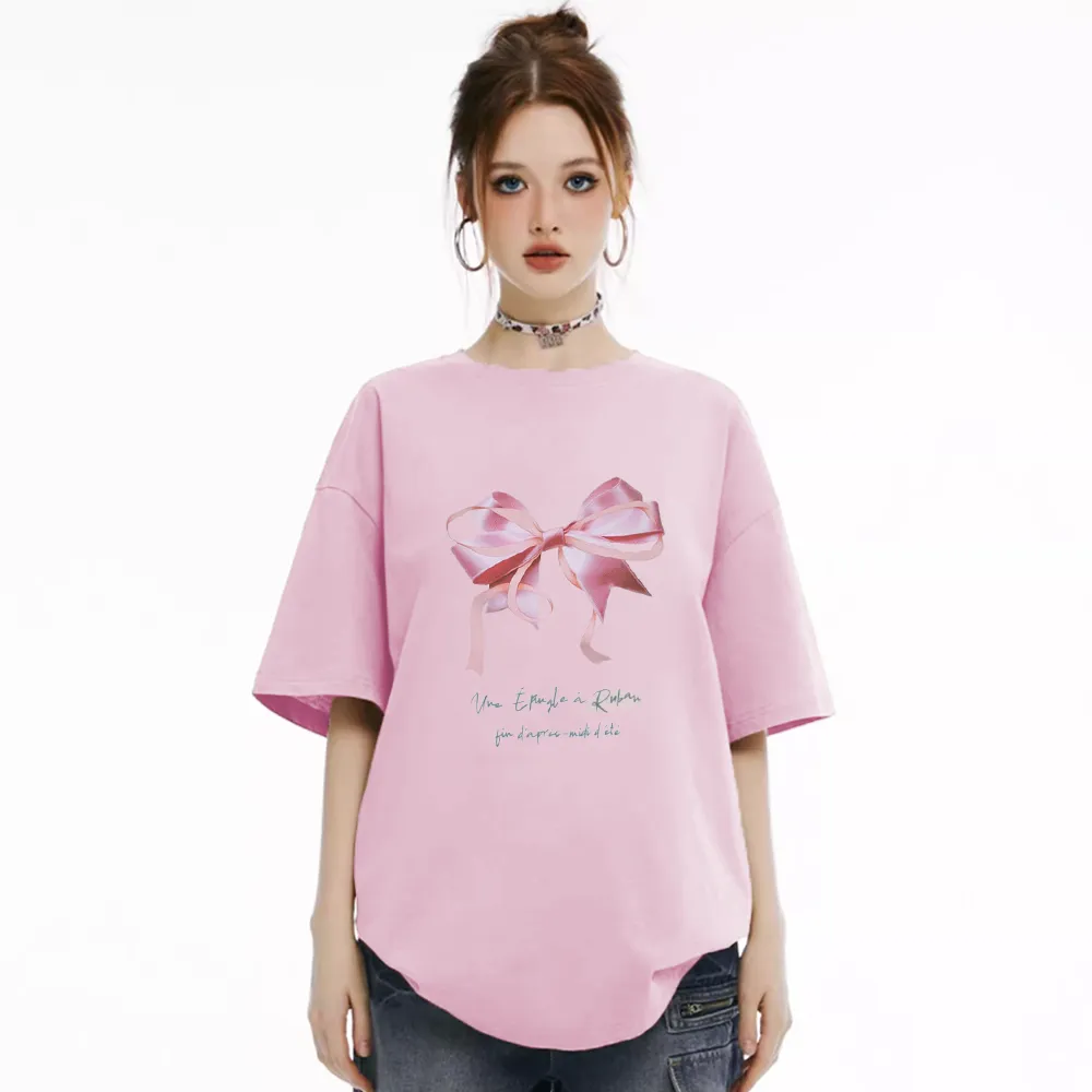 Women's Pink Bow Print T-Shirt