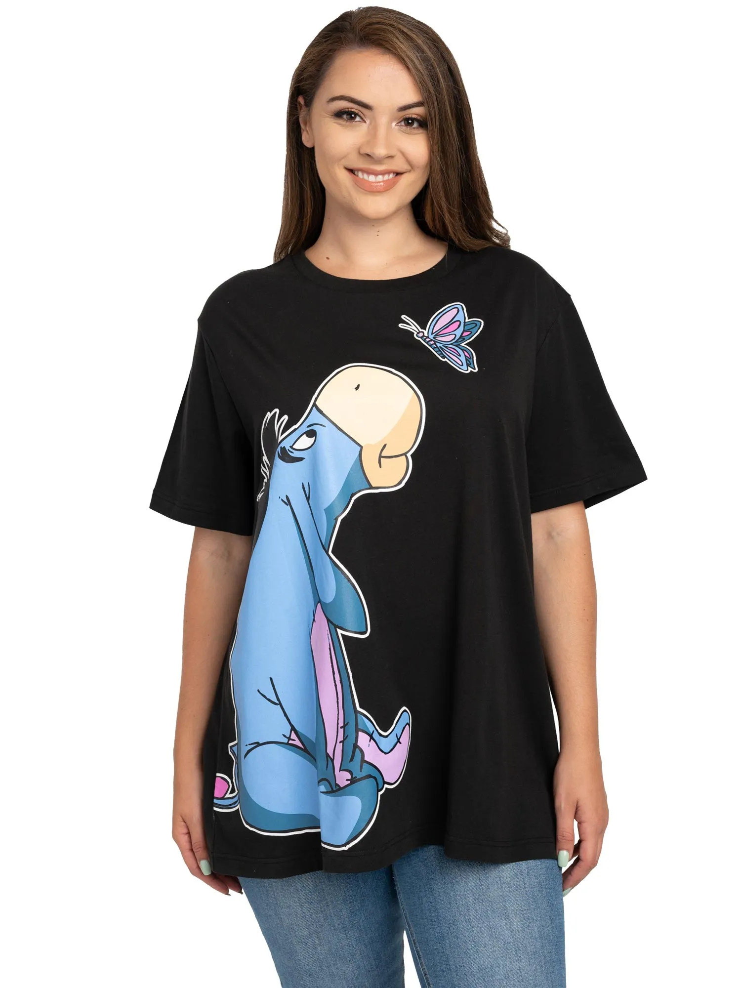 Women's Plus Size Disney Eeyore Butterfly Short Sleeve T-Shirt Black