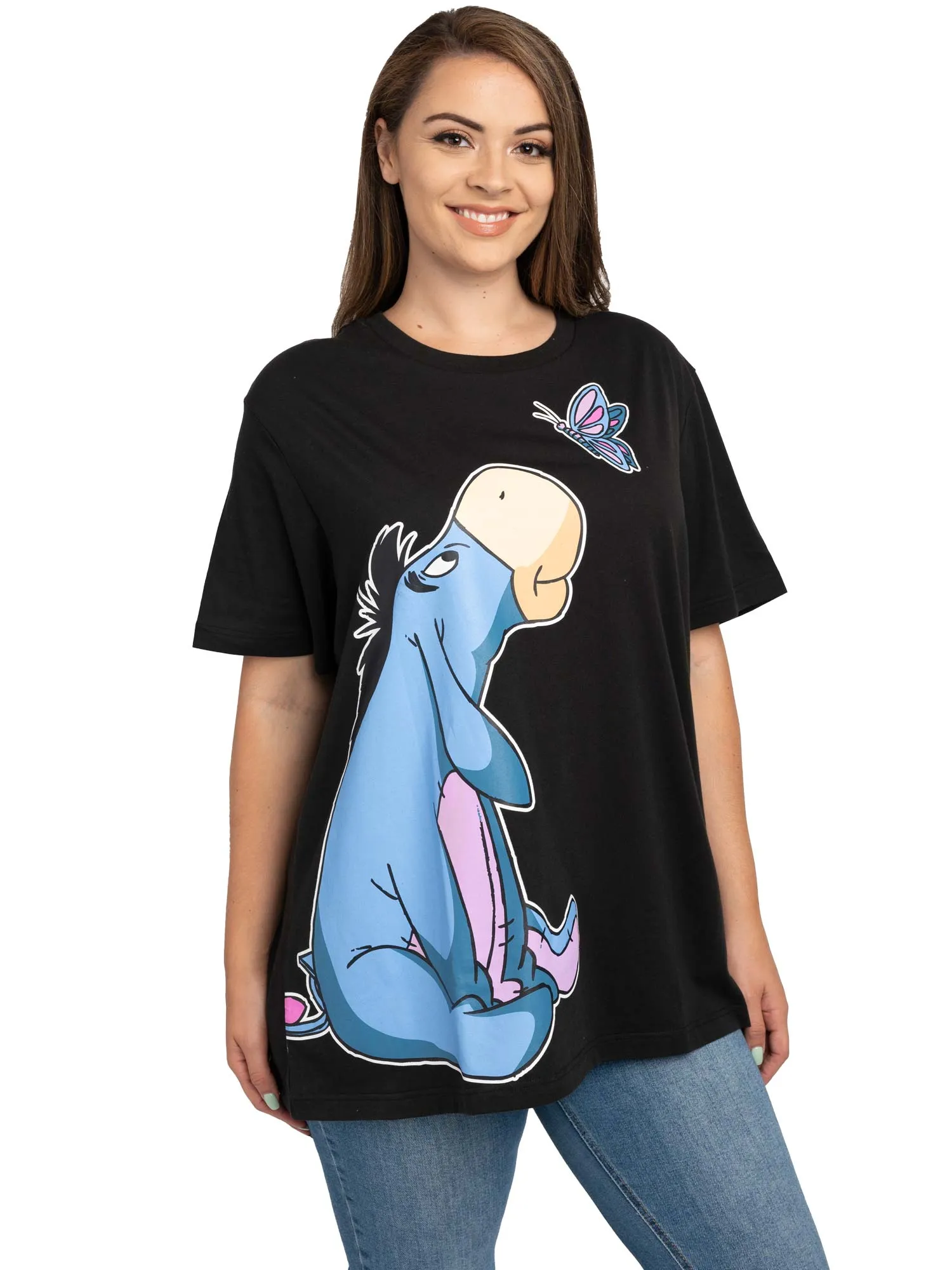 Women's Plus Size Disney Eeyore Butterfly Short Sleeve T-Shirt Black