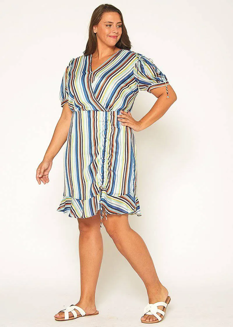 Women's Plus Size Multi-color Ruched Dress in Beach-Multi