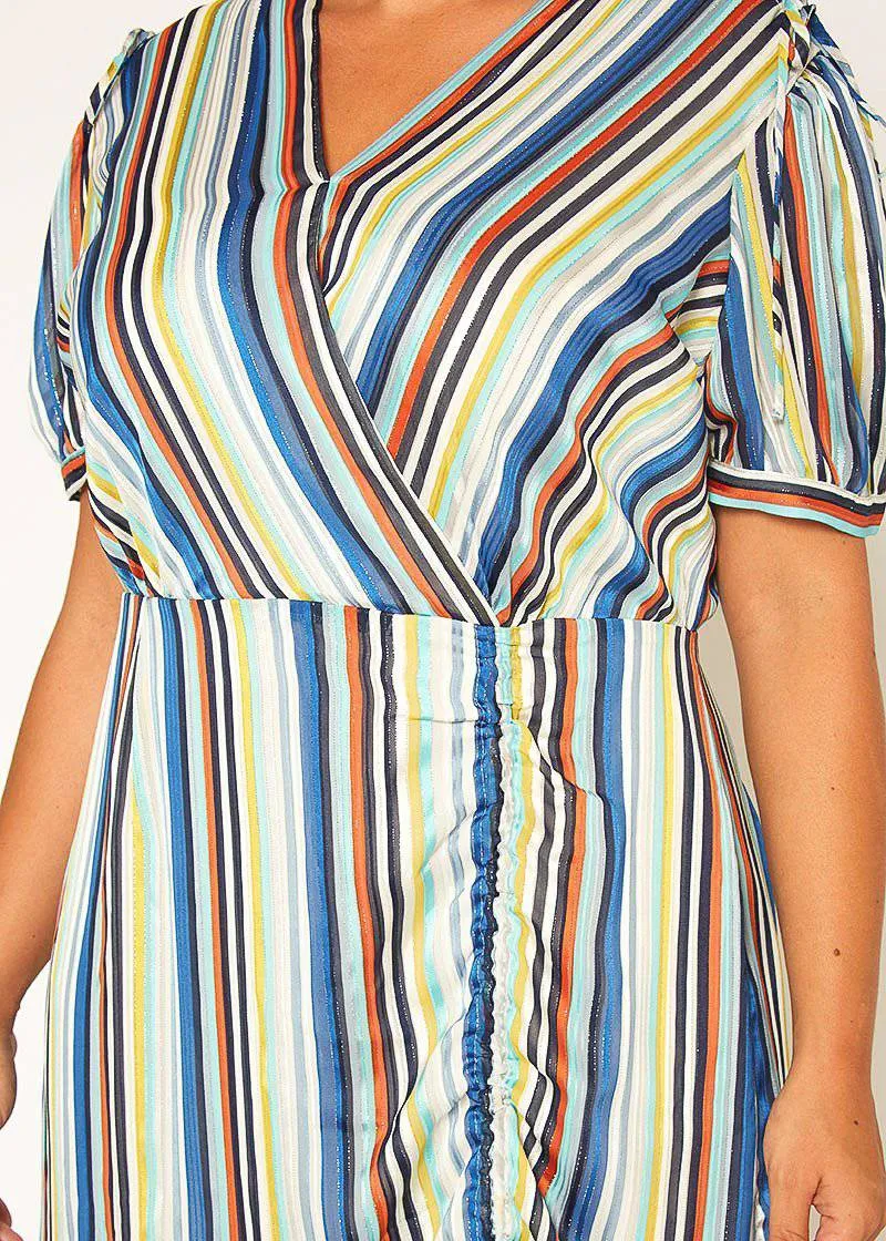 Women's Plus Size Multi-color Ruched Dress in Beach-Multi