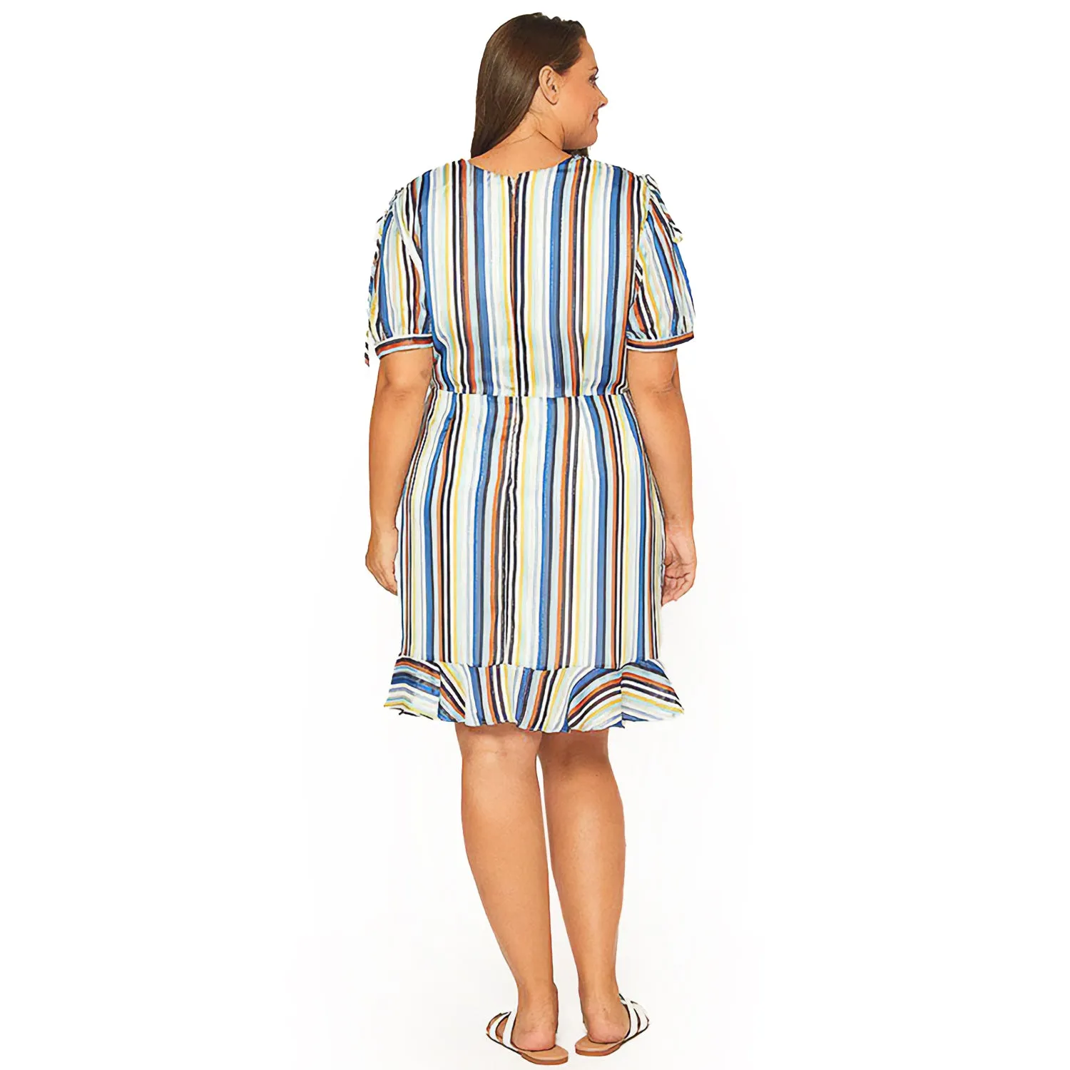 Women's Plus Size Multi-color Ruched Dress in Beach-Multi