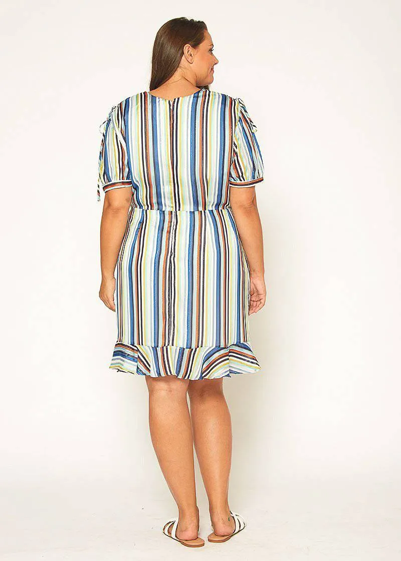 Women's Plus Size Multi-color Ruched Dress in Beach-Multi