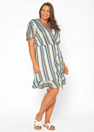 Women's Plus Size Multi-color Ruched Dress in Beach-Multi