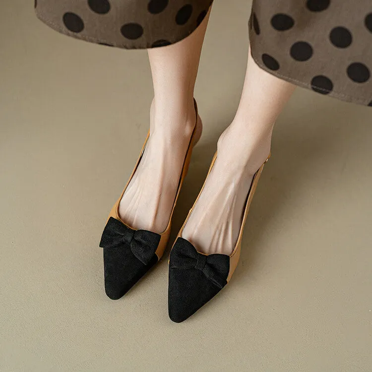 Women's Pointed Toe Bow Tie Shallow Slingbacks Heel Sandals