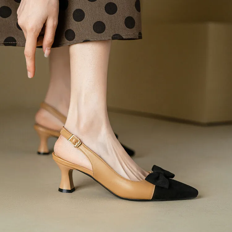 Women's Pointed Toe Bow Tie Shallow Slingbacks Heel Sandals