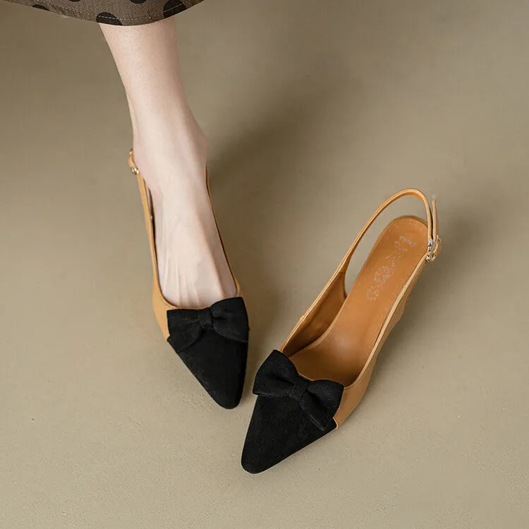 Women's Pointed Toe Bow Tie Shallow Slingbacks Heel Sandals