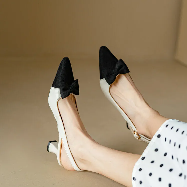 Women's Pointed Toe Bow Tie Shallow Slingbacks Heel Sandals