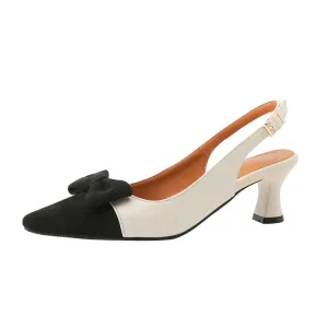 Women's Pointed Toe Bow Tie Shallow Slingbacks Heel Sandals