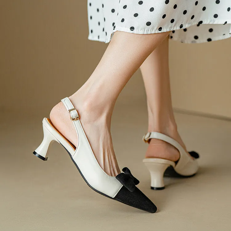 Women's Pointed Toe Bow Tie Shallow Slingbacks Heel Sandals