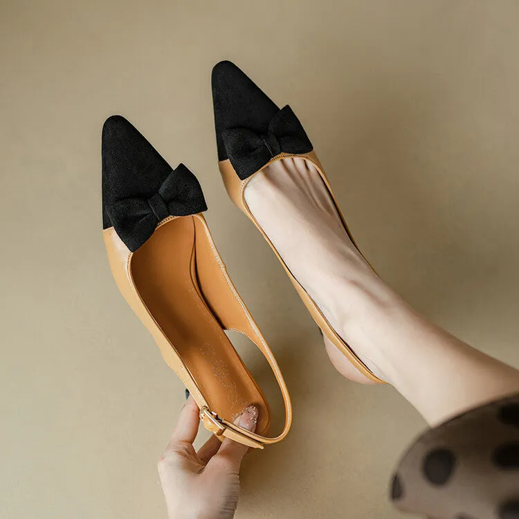 Women's Pointed Toe Bow Tie Shallow Slingbacks Heel Sandals