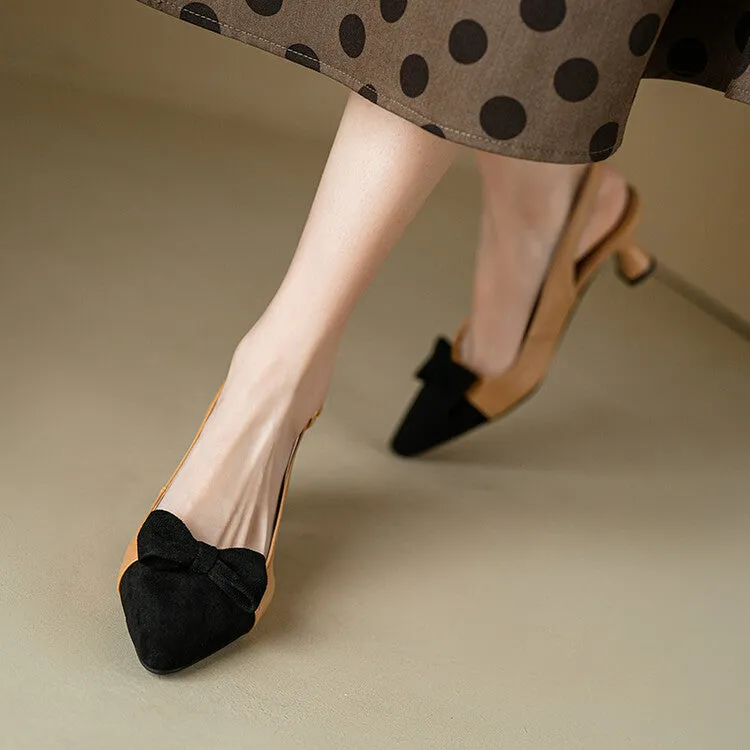 Women's Pointed Toe Bow Tie Shallow Slingbacks Heel Sandals