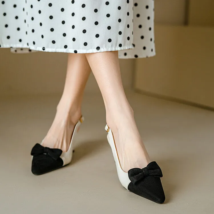 Women's Pointed Toe Bow Tie Shallow Slingbacks Heel Sandals