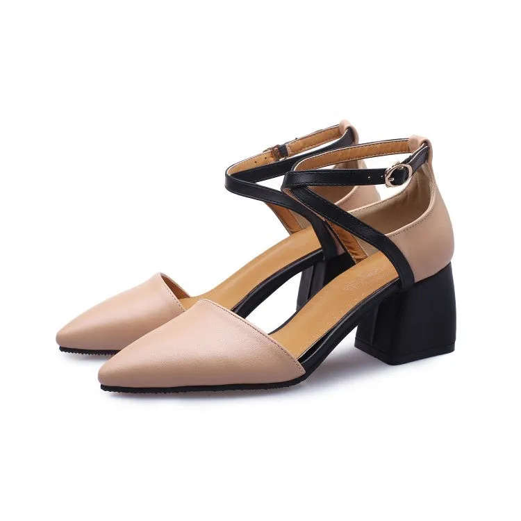 Women's Pointed Toe Buckle High Heel Chunky Sandals