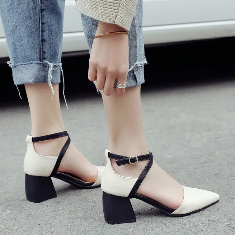 Women's Pointed Toe Buckle High Heel Chunky Sandals