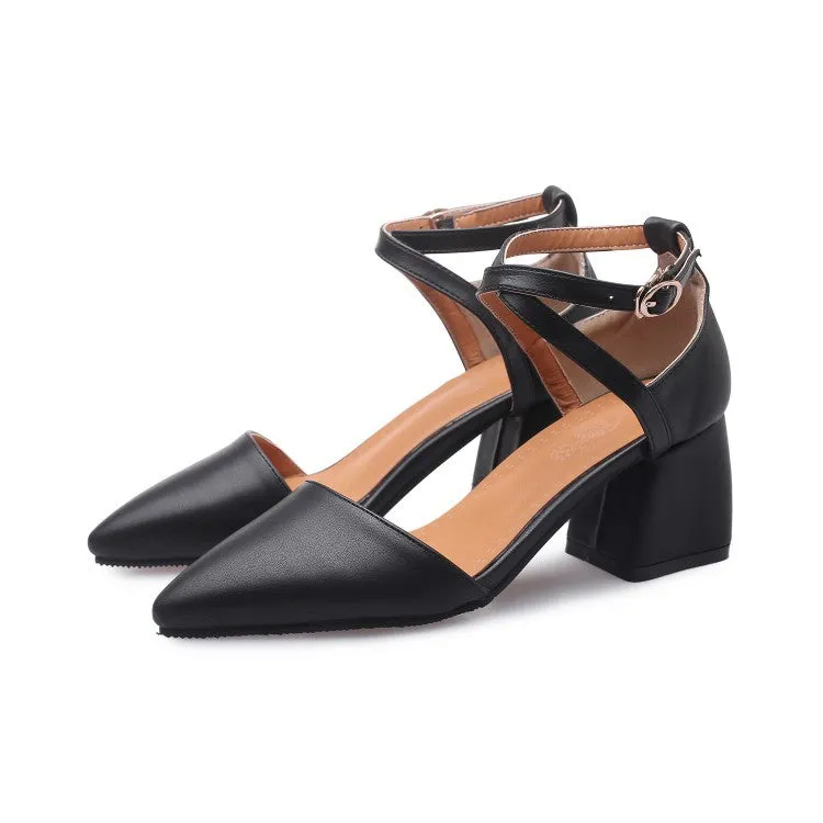 Women's Pointed Toe Buckle High Heel Chunky Sandals
