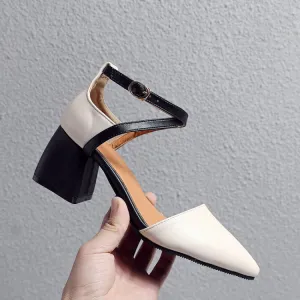 Women's Pointed Toe Buckle High Heel Chunky Sandals