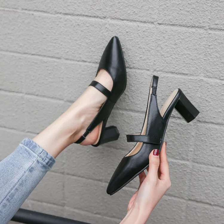 Women's Pointed Toe Slingbacks High Heel Chunky Sandals