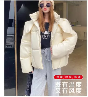 Women's Quilted Winter Jacket Fluffy Hooded Bread Down Jacket Thick Loose Short Puffer Coat Jacket