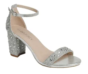 Women's Rhinestone Embellished Block Heel with Ankle Strap & Open Toe
