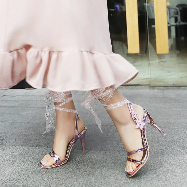 Women's Rhinestone Metal Decor Buckle Stiletto Heels Sandals