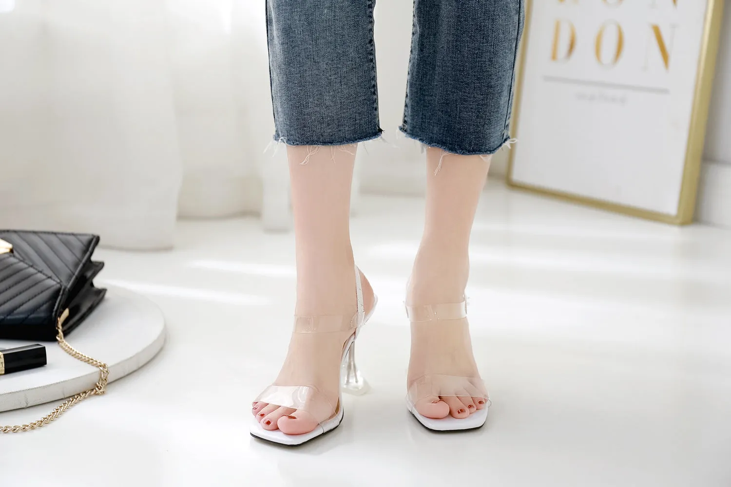 Women's Sandals Summer New Open Toe Buckle with Wine Glass and High Heel Sandals
