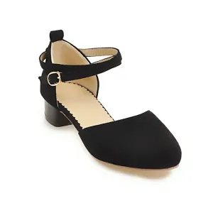 Women's Solid Color Suede Hollow Out Ankle Wrap Low Block Heels Sandals