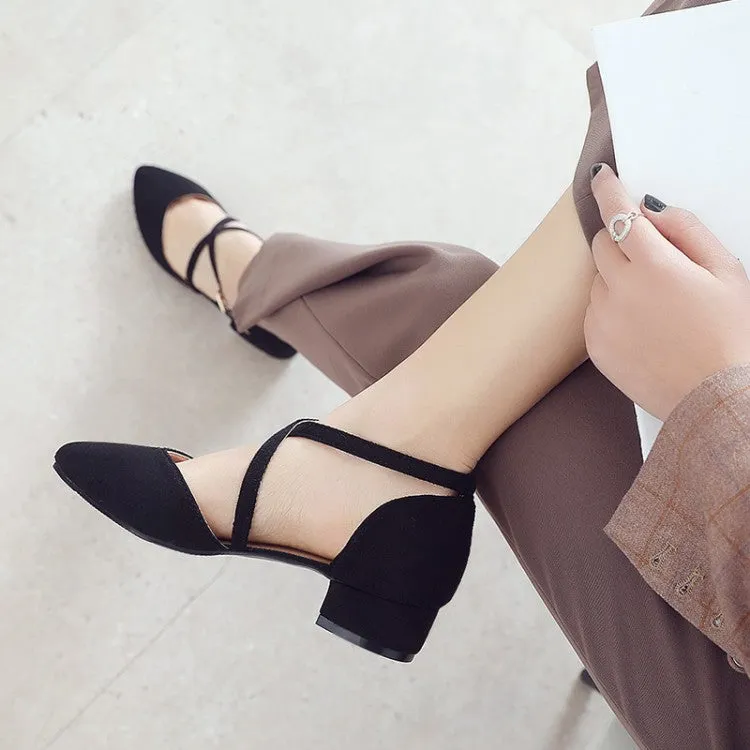 Women's Suede Pointed Toe Hollow Out Block Heel Sandals