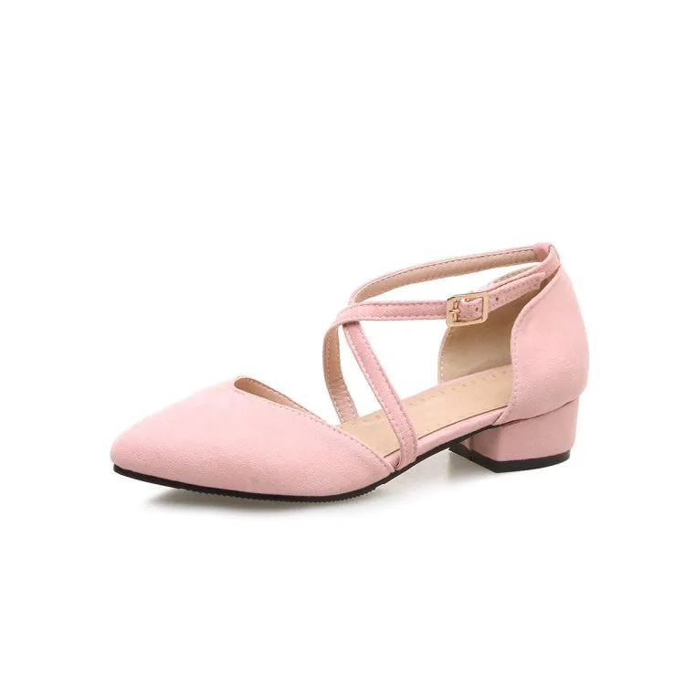 Women's Suede Pointed Toe Hollow Out Block Heel Sandals