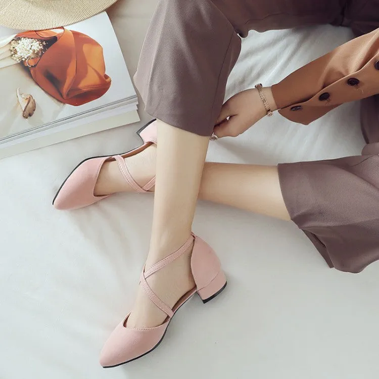 Women's Suede Pointed Toe Hollow Out Block Heel Sandals