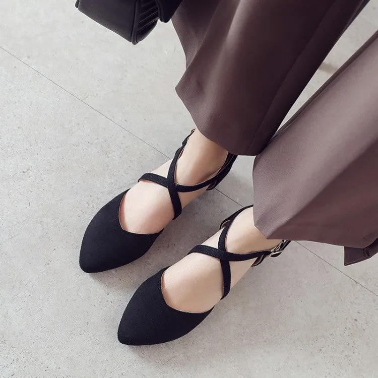 Women's Suede Pointed Toe Hollow Out Block Heel Sandals