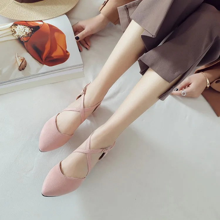 Women's Suede Pointed Toe Hollow Out Block Heel Sandals