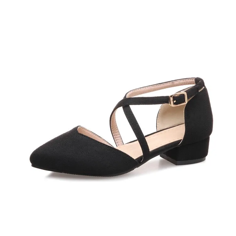 Women's Suede Pointed Toe Hollow Out Block Heel Sandals
