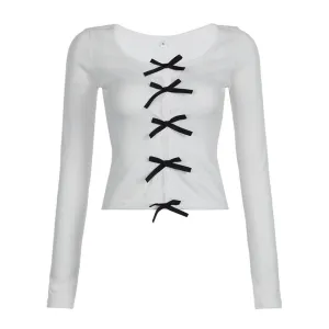 Women's Sweet Bow Patchwork Long Sleeve
