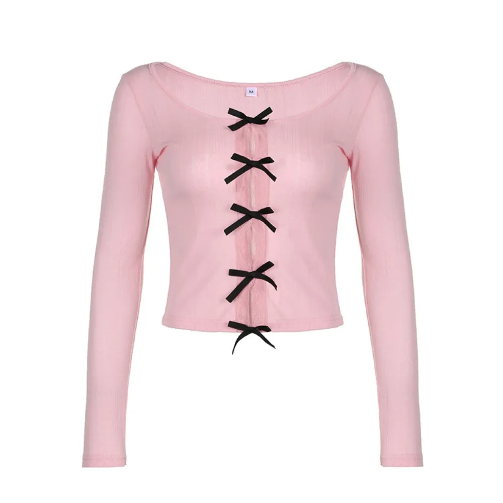 Women's Sweet Bow Patchwork Long Sleeve