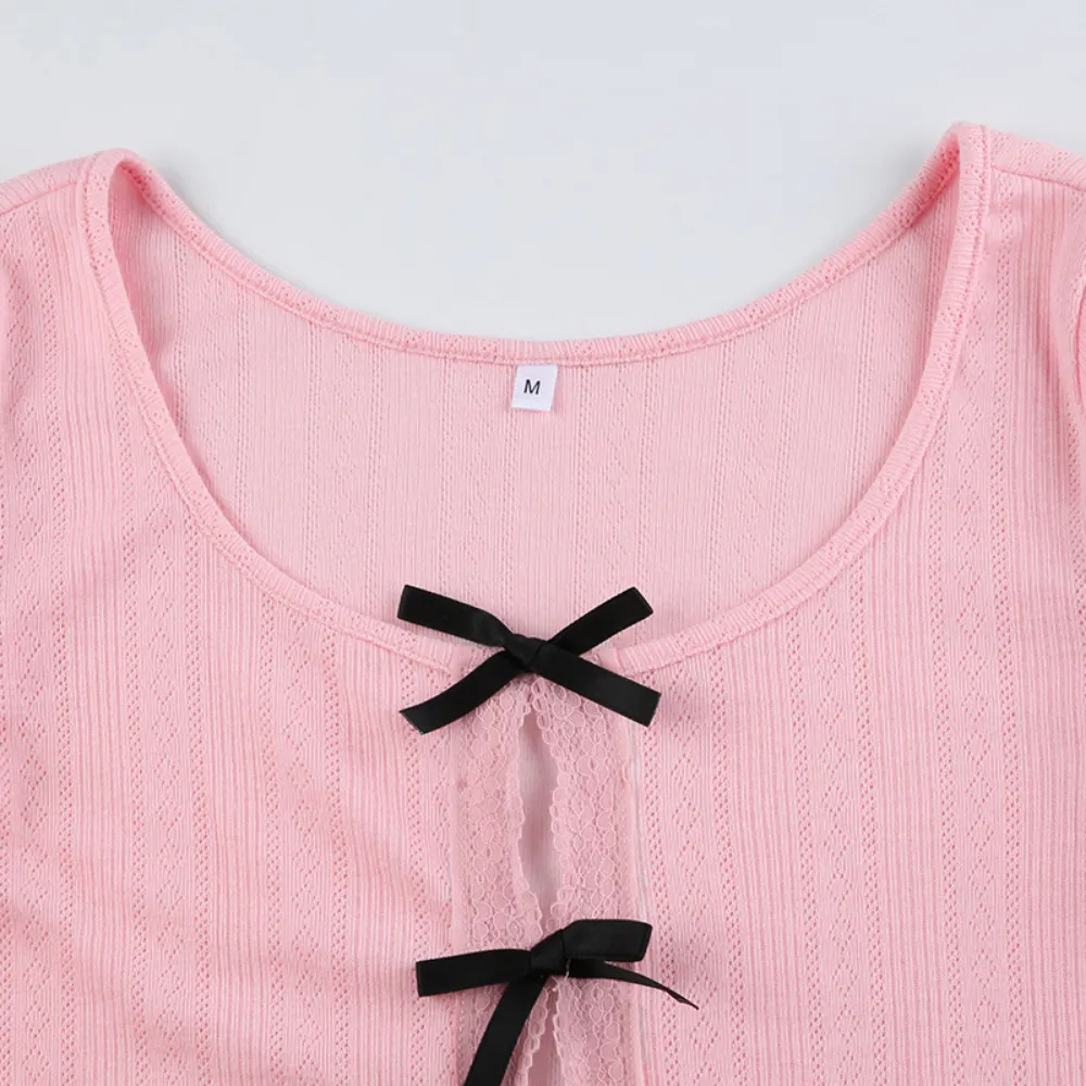 Women's Sweet Bow Patchwork Long Sleeve