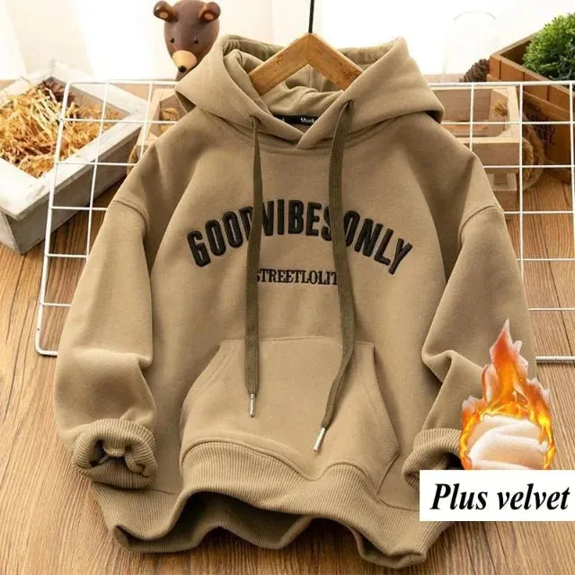 Women's thick warm letter print hoodie