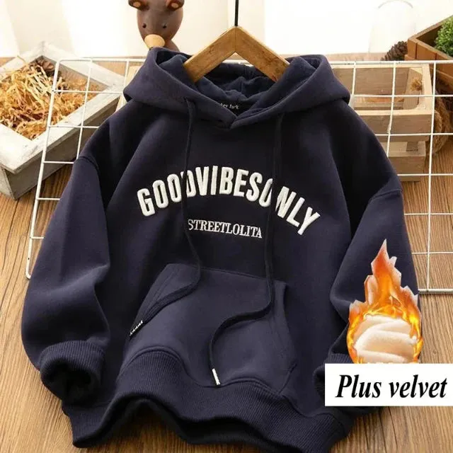 Women's thick warm letter print hoodie