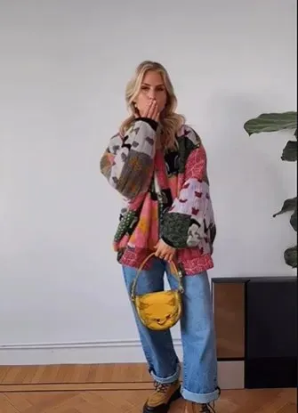 Women's Vintage Print Quilted Patchwork Jacket Autumn Winter Loose Boho Quilted Coat Jacket