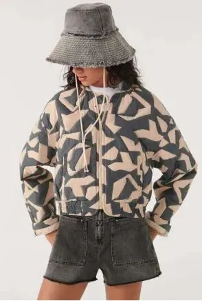 Women's Vintage Print Quilted Patchwork Jacket Autumn Winter Loose Boho Quilted Coat Jacket
