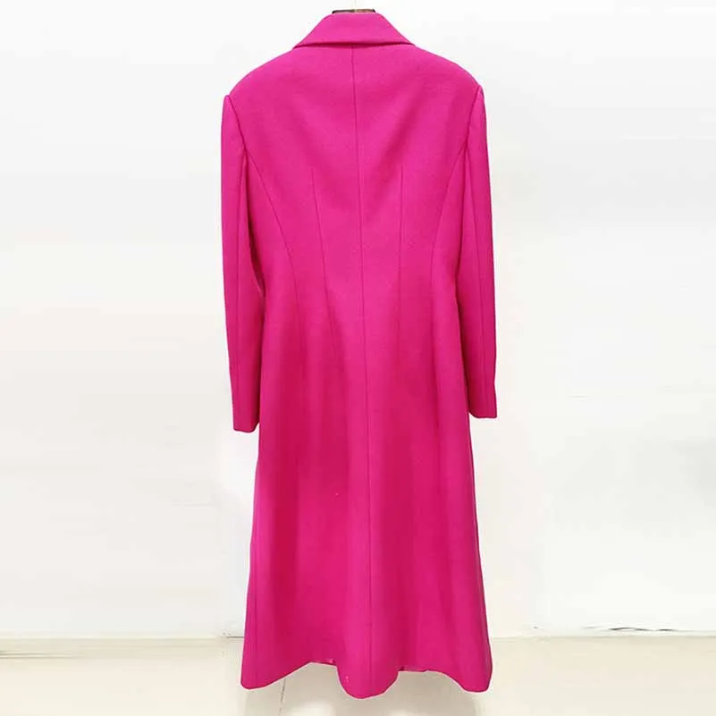 Women's Winter Autumn Bow Details Long Warm Hot Pink Coat